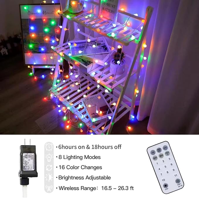 RaThun 180ft Globe String Lights with Remote, Multicolor & Warm White | 300 LED Color Changing,11 Modes,16ft Extended Lead,Fairy Lights for Bedroom,Classroom,Christmas,Party,Garden,Home Decor