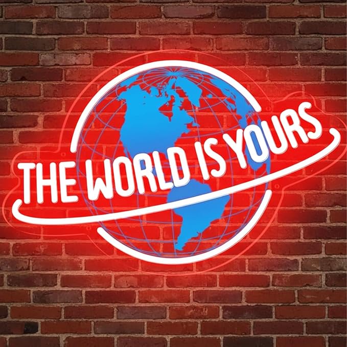 The World Is Yours Neon Sign, Dimmable Planet LED Neon Light Lamp for Wall Decor, USB Power for Man Cave Home Bar Bistro Club Cafe Wedding Game Room Bedroom Birthday Gift Graduation Party (Red)
