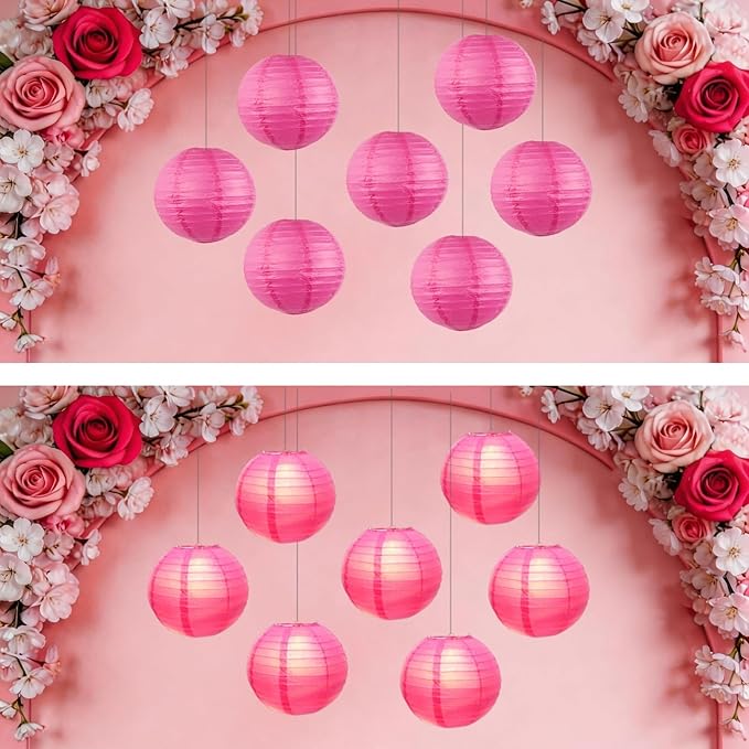 Chinese Paper Lanterns - Pack of 10, 10-Inch Rose Red Hanging Lights for Birthday Party Decorations, Ceiling Decor, Rainbow Classroom, Wedding, and Home Party