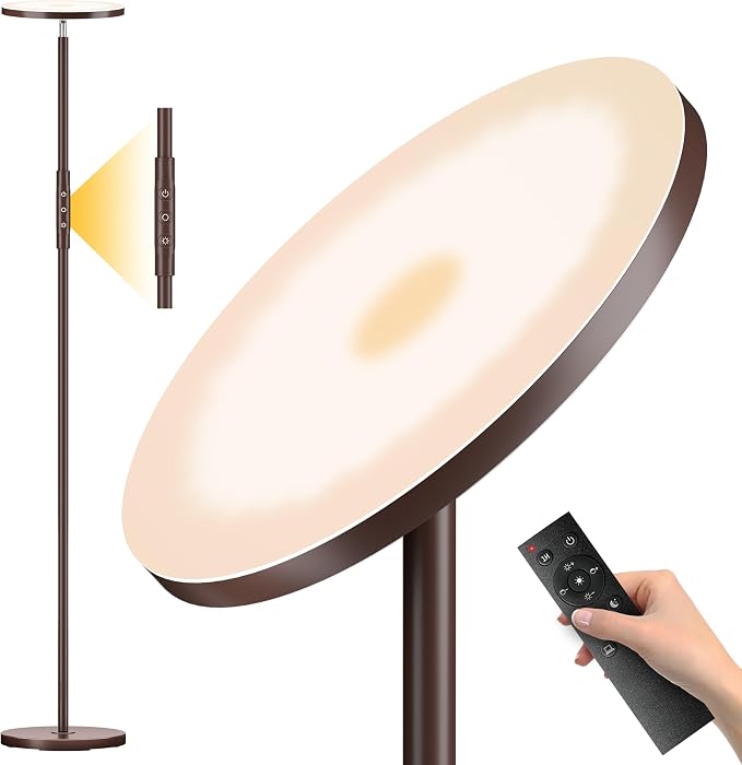 69" LED Floor Lamp, 3600LM Torchiere Modern Standing Lamp for Living Room | 350W Equivalent, Stepless Dimming 2700K-6500K, Remote & Touch Control, Super Bright, Floor Lamp for Living Room Bedroom,Brown