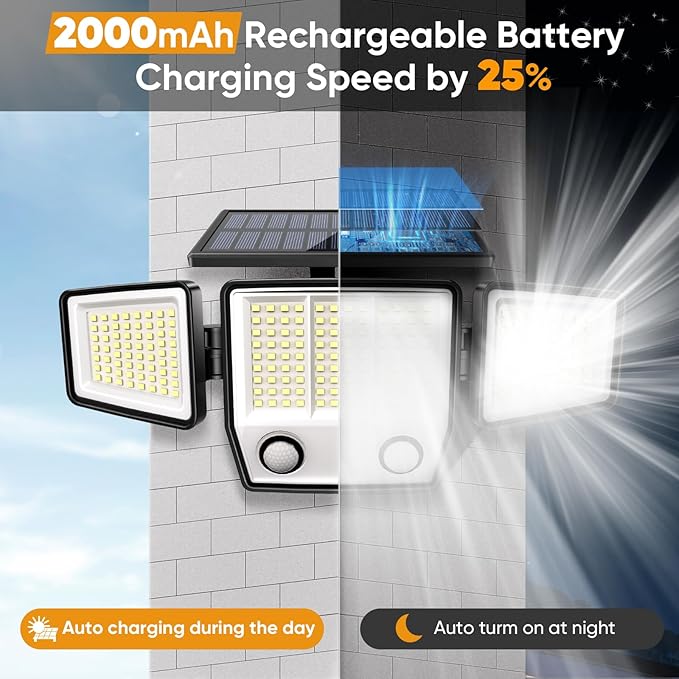 Solar Motion Sensor Outdoor Lights Waterproof - 3000LM 3 Modes Security Lights Outdoor 270° Illumination IP65 LED Solar Flood Wall Light for Garden Yard Patio Pathway (Modern, 4)