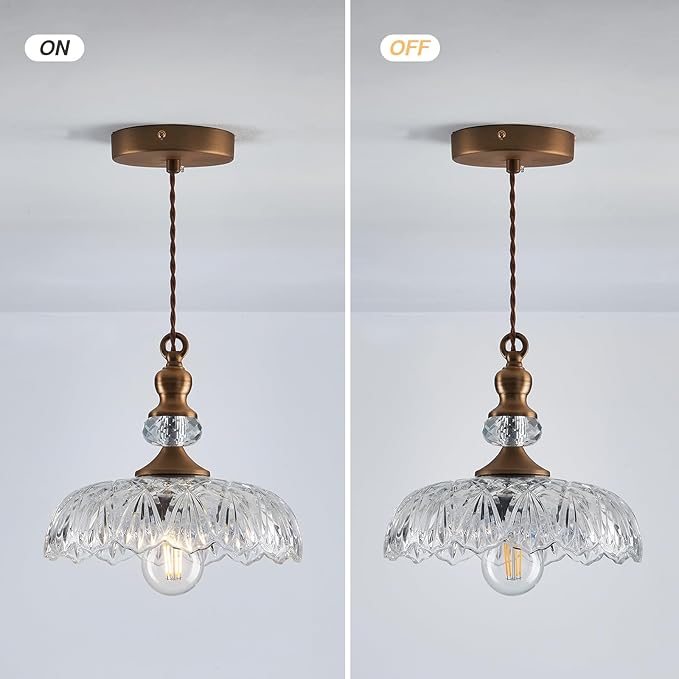 CVKASH Vintage Glass Pendant Light Fixture 3-Pack Brass Modern Adjustable Chandelier Farmhouse Hanging Ceiling Light for Hallway Porch Kitchen Bedroom Coffee Shop Dining Room