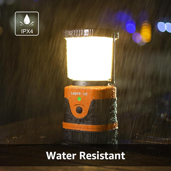 Lepro 1000LM LED Camping Lantern Rechargeable, 4400mAh Orange Tent Light with 4 Light Modes, Waterproof Lantern Flashlight for Hurricane Emergency, Camping Essentials, USB Cable Included