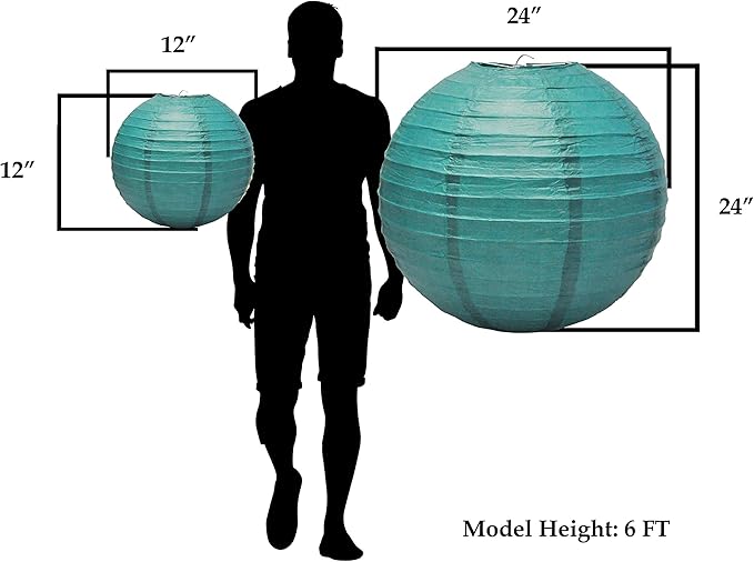Mudra Crafts Teal Paper Lanterns Wedding Party Decorations - 12 in 10 Round Hanging Ceiling Lanterns, 10 Pack, Decorative Lamp Shades