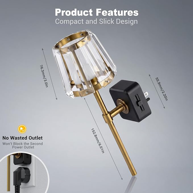 JandCase Night Lights Plug into Wall, Vintage Nightlights | Dusk to Dawn Sensor, 0-100LM Dimmable, Crystal Lamp for Living Room Bedroom Hallway