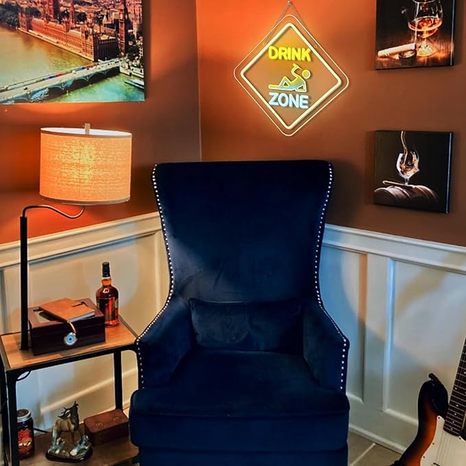 Looklight Bar Led Sign Drink Zone Neon Sign Neon Signs for Wall Decor Led Lights Wine Decor Drinks Sign for Pub Man Cave Club Party Home Bar Decorations