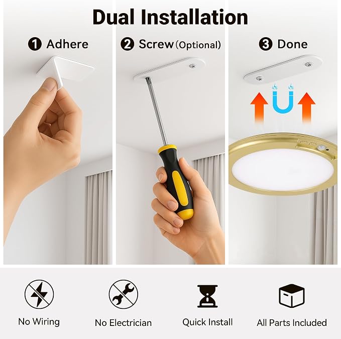 Gold Wireless Rechargeable Ceiling Light, Motion Sensor Closet Light Indoor | 8 Packs Battery Operated Led Lights with Remote for Bedroom Hallway, Living Room, Bathroom, Home & Kitchen Decor Lighting