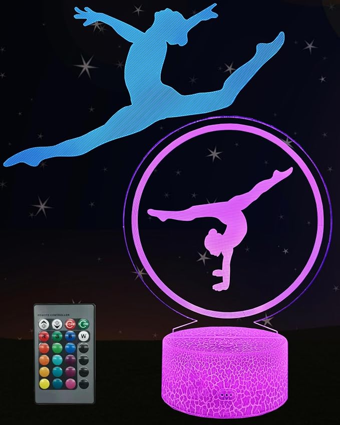 Gymnastics Gift 3D Illusion Night Light for Girl 2 Patterns | 16 Colors Changing, Dimmable Lamp, Room Bedroom Decor, Touch & Remote Control, Birthday Christmas Gift for Kid Teenager Women