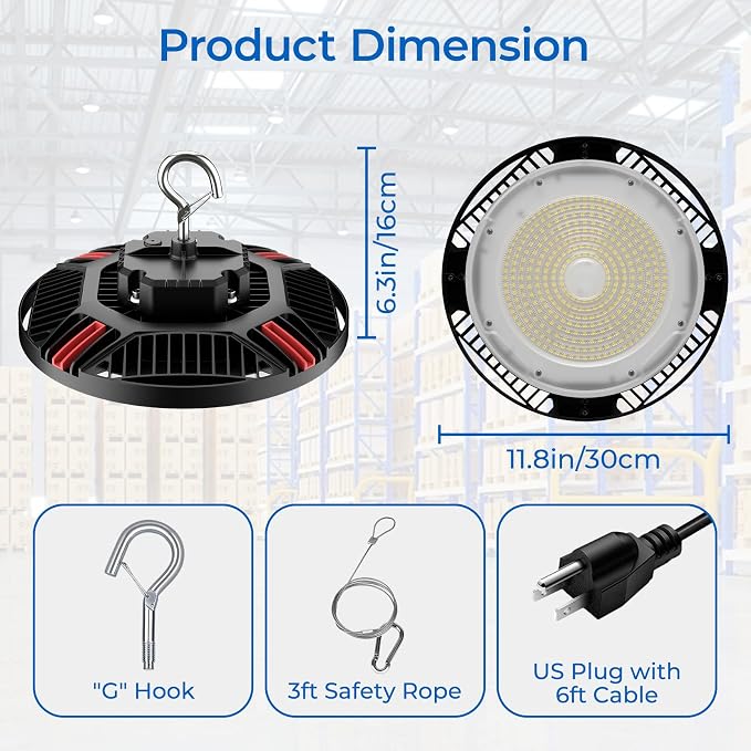 CINOTON 210W UFO LED High Bay Light, Aluminum LED Shop Lights with 31500LM, 5000K Commercial Bay Lighting for Warehouse Garage Workshop Factory, 6' Cable & Safety Rope, ETL Listed 2 Pack
