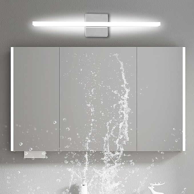 24 Inch Chrome LED Bathroom Vanity Light, 14W 6000K Cool White Over Mirror Lighting Fixture, Modern Hardwired Linear Wall Sconce for Bathroom Bedroom