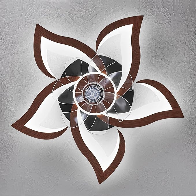 Geometric Ceiling Fan with Lights and Remote Control, 3 Light Colors, 6 Speeds, Low Profile Flush Mount for Kitchen, Bedroom, Living Room