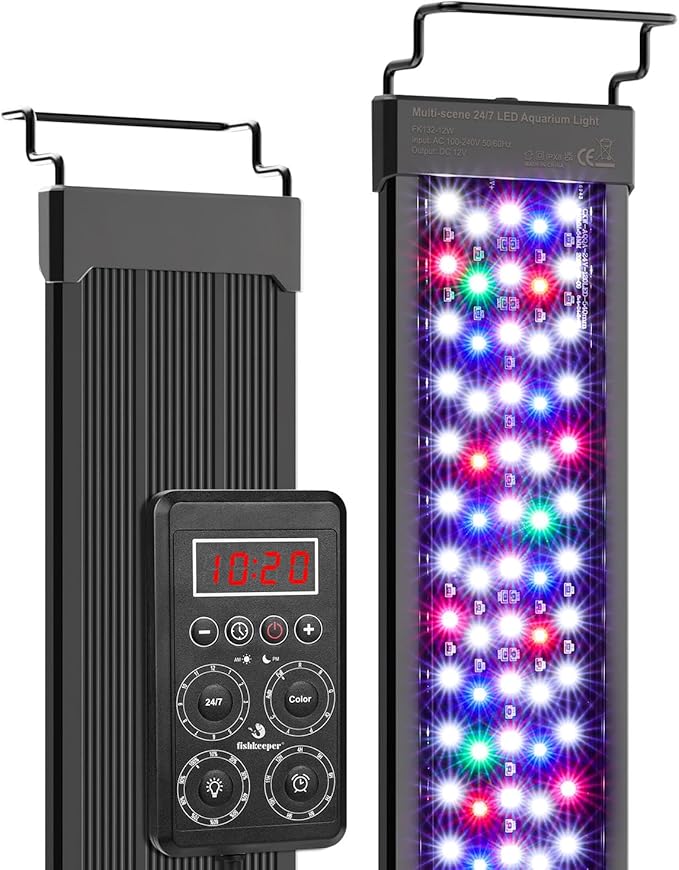 fishkeeper Smart LED Aquarium Light with One-Button Real-Time Sync, 24/7 Mode Full Spectrum Fish Tank Lights, 9 Colors DIY, 9 Timer, 10 Brightness IP68 Waterproof Aquarium Plant Light for 12-18 inch