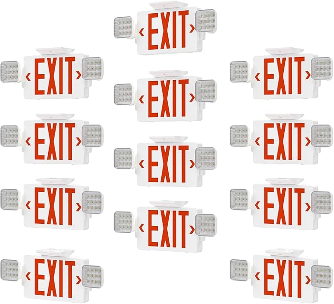 12 Pack Exit Signs with Emergency Lights, Adjustable Double Head-Hardwired with Battery Backup for Business, AC 120-277V,ETL Certified, Wall/Ceiling Mount