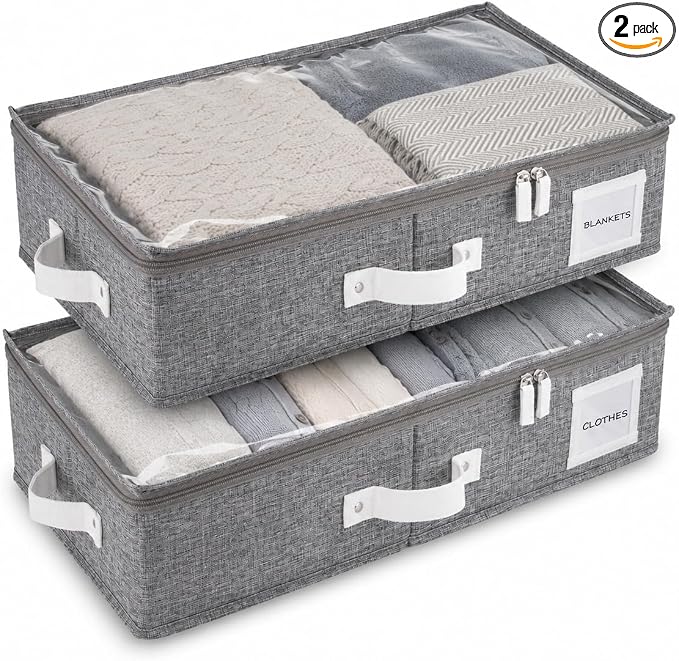 Under Bed Storage, Medium 2pc with Lid, Light Gray | Drawer-style pull-out design, Fits blankets, clothes, fabric & shoes, Bins with lids, Bedroom & closet storage