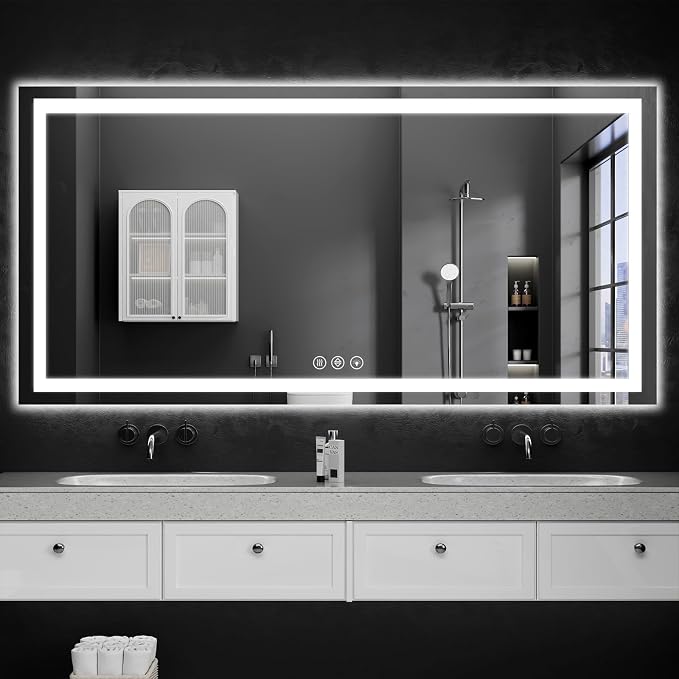 LED Bathroom Mirrors 36"x60" Bathroom Mirror with Lights for Wall, Backlit + Front Lit, 3 Colors, Anti-Fog, Dimmable Brightness for Vanity,Bathroom, Entryway, Living Room