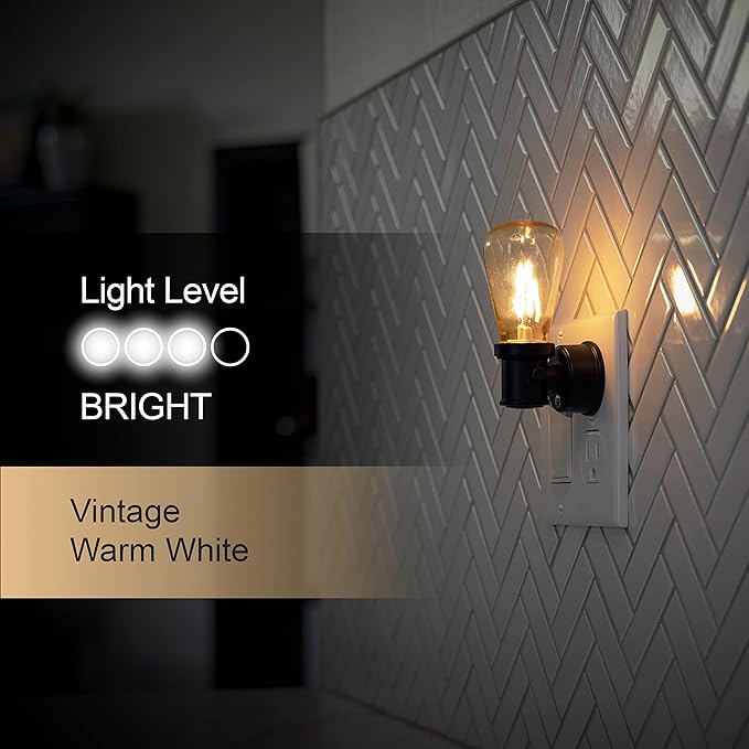 GE Vintage LED Edison Night Light, Plug-in, Dusk to Dawn Sensor, Farmhouse Decor, Mood Lighting, Home Decor, Ambient Lighting, LED Lights for Bedroom, Bathroom, Kitchen, Hallway, Black, 1 Pack, 64346