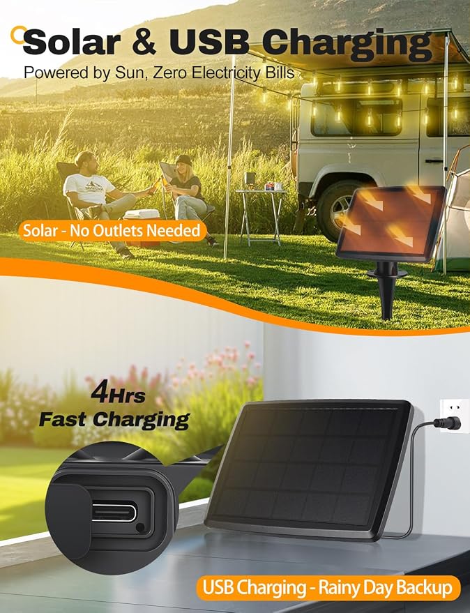 Likesky 50FT Solar String Lights Outdoor with Remote,18+1LED Shatterproof Bulbs & USB Port, Waterproof 3 Modes Dimmable Solar Lights for Backyard, Patio, Camping