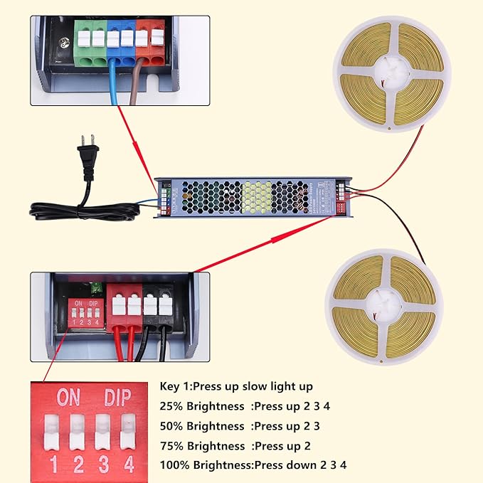 24V COB LED Strip Light Outdoor Waterproof 65.6ft (2 Rolls of 32.8ft), 4000K Natural White 11W/M 312LEDs/M CRI 93 LED Tape Light with Power Supply for Bedroom Courtyard Living Room Ceiling