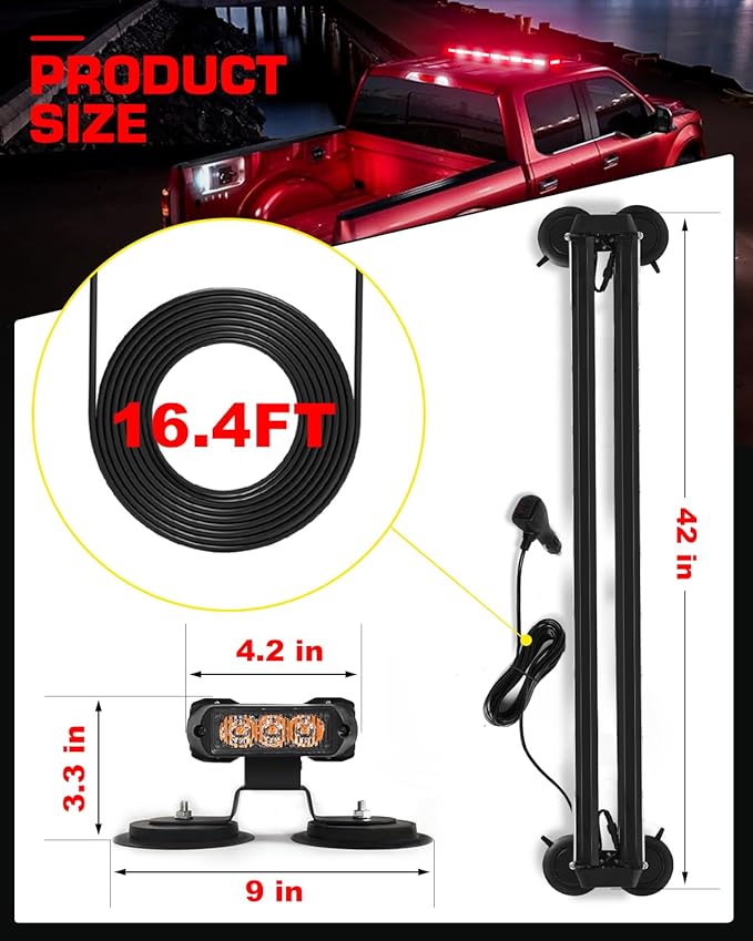 42" Rooftop 206 LED Emergency Traffic Security Light bar Strobe Beacon Lights Bar Magnetic Base Warning Flashing Light for Construction Vehicles Trucks Postal Mail Carrier Snow Plow, Red/White