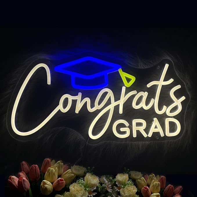 Congrats Grad Neon Sign with Graduation Cap, Grad Wall Decor, Warm White | Graduation Decorations 2026, Adjustable Congrats Led Sign for Class of Party Room Dorm Backdrop Celebration Gifts