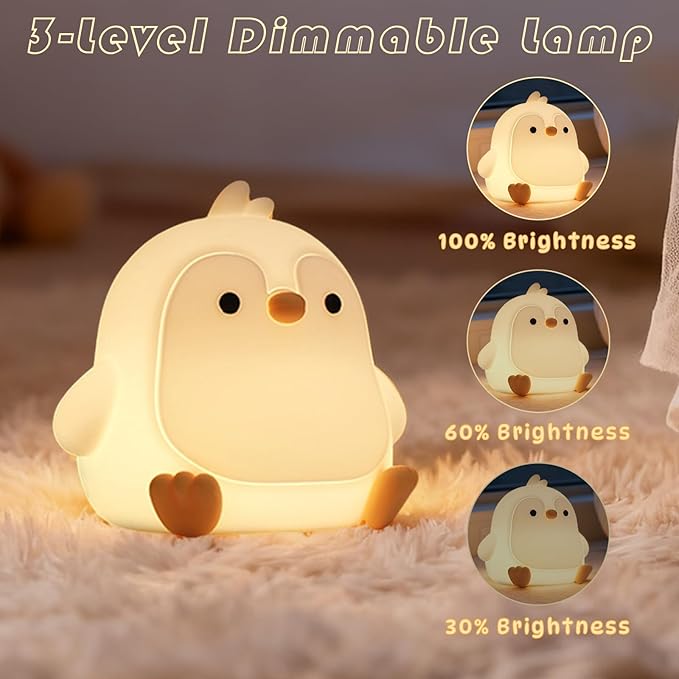Night Light for Kids, Cute Penguin Silicone Night Light with 7 Colors, Bedside Lamp with Timer, Touch Control Dimmable Lamp, LED Rechargeable Lamp for Toddler Boys Girls Room Christmas Decor (Penguin)