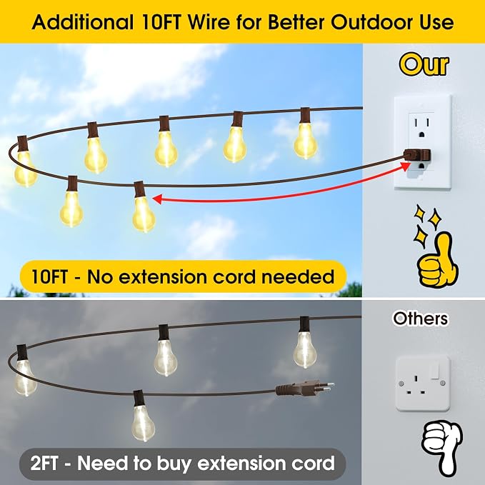 100FT Outdoor String Lights, Patio Light with 32 A39 Bulbs, Brown | Plug in, Dimmer not included, Waterproof, Shatterproof, Extendable, LED Hanging Lamp for Outside Pool Deck Fence Decor