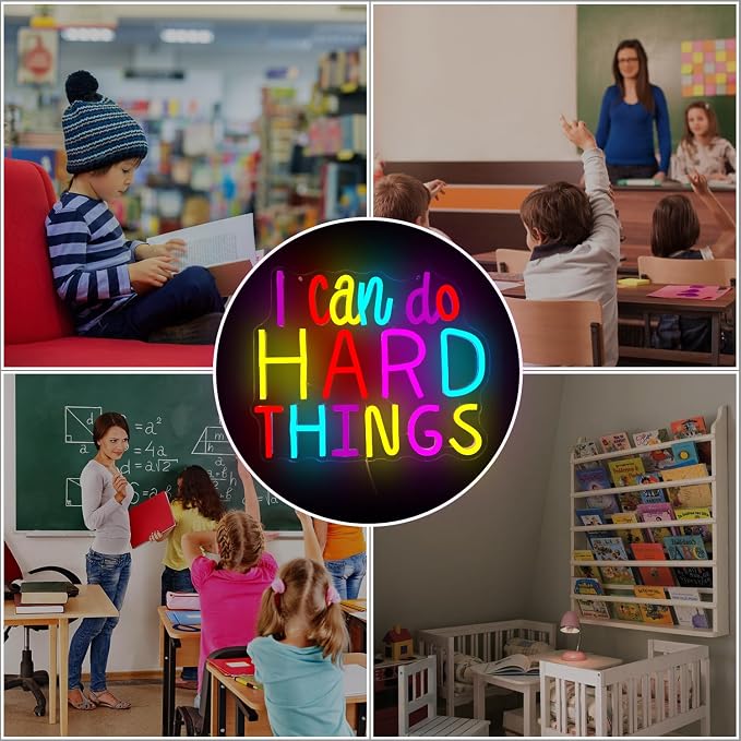 I Can Do Hard Things Neon Sign Led Signs for Classroom Dimmable Neon Lights for Wall Kids Neon Sign for Bedroom Birthday Classroom Backdrop Decor Aesthetic