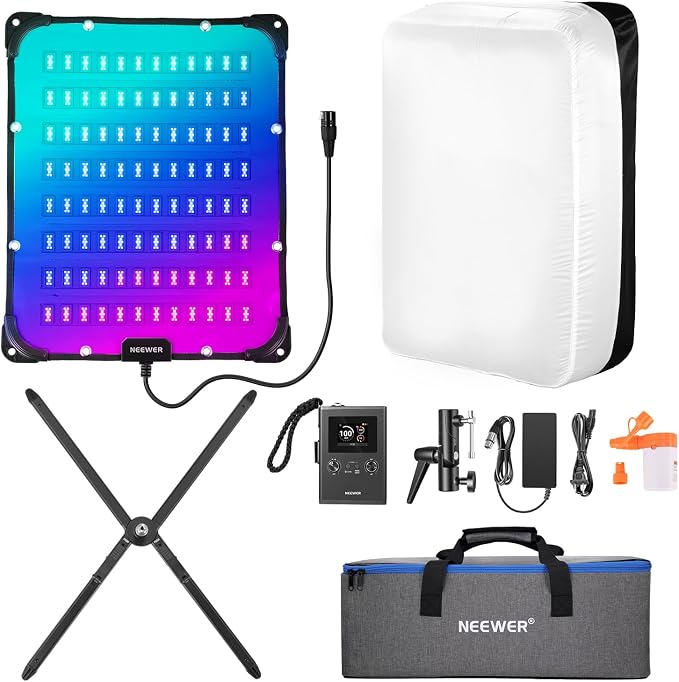 NEEWER 115W Upgraded Inflatable RGB Softbox Video Light, APP/2.4G/DMX Control Flexible LED Folding Panel Lighting 2500K-10000K 14700lux/0.5m CRI96+ for Studio Photography Streaming Recording, FL100C