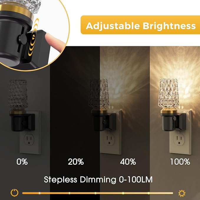 L LOHAS LED Night Light, Dimmable Night Lights Plug into Wall, Light Sensor | Automatic Nightlights Plug in, 3000K 100LM, LED Acrylic Nightlight, Crystal Decorative, Hallway Bedroom Bathroom, 1 Pack