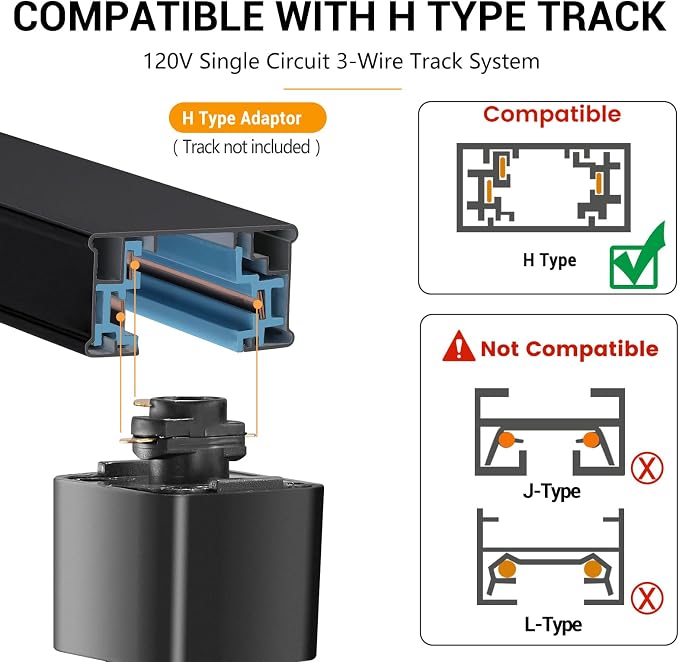 Remote Control H Type Track Lighting Heads Dimmable, Black 8 Pack | LED Track Light Heads, 2000K to 6000K Adjustable Ceiling Spotlight for H Track Lighting Rails, CRI90+ 24° 10W 800lm