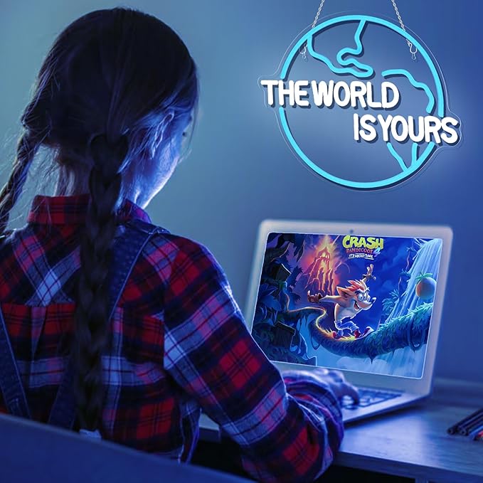 The World Is Yours Neon Sign Bedroom Led Wall Decor Kids Game Club for Man Cave Hanging Neon Lights for Office Graduation Party Birthday Gifts