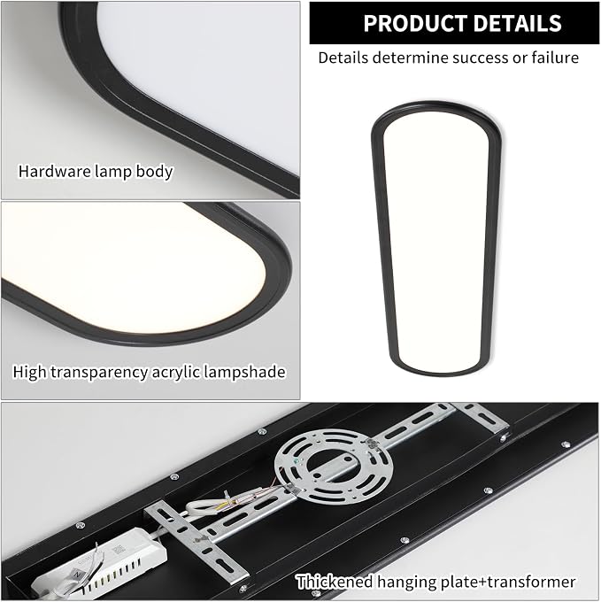 Modern Linear Ceiling Lights,48W Dimmable LED Ceiling Lamp, High Brightness Long Ceiling Light,39.4 Inch Ultra Thin Low Profile Light Fixture for Bedroom Kitchen Closet Hallway,Black