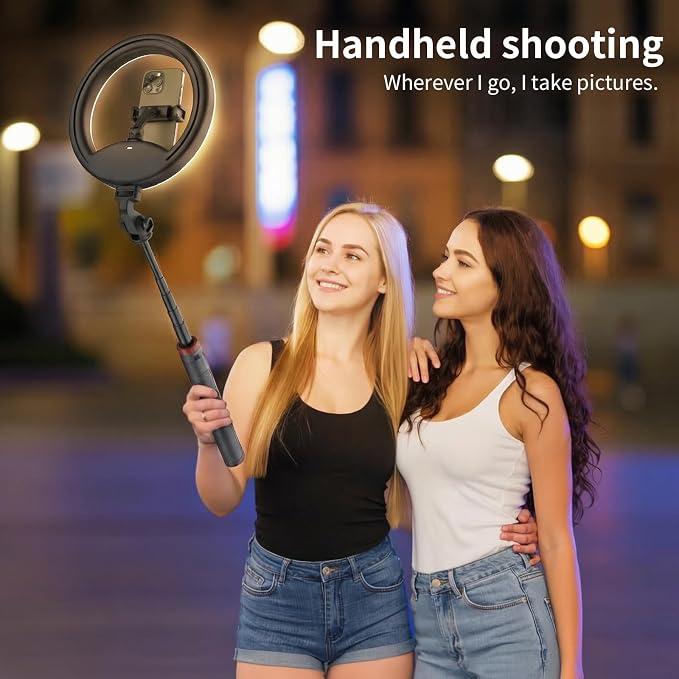 10''Selfie Ring Light with 64''Tripod Stand,Rechargeable Ring Light with Phone Holder and Remote Control,Adjustable Color Temperature and Brightness,5000mAh Battery,Live Streaming,Makeup,Travel,Gaming