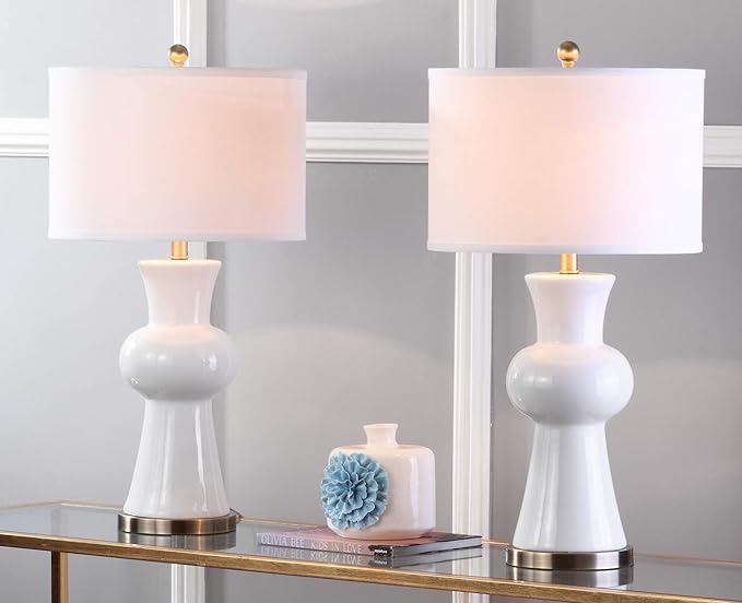 Safavieh Lighting Collection Lola Column White Table Lamp, Set of 2