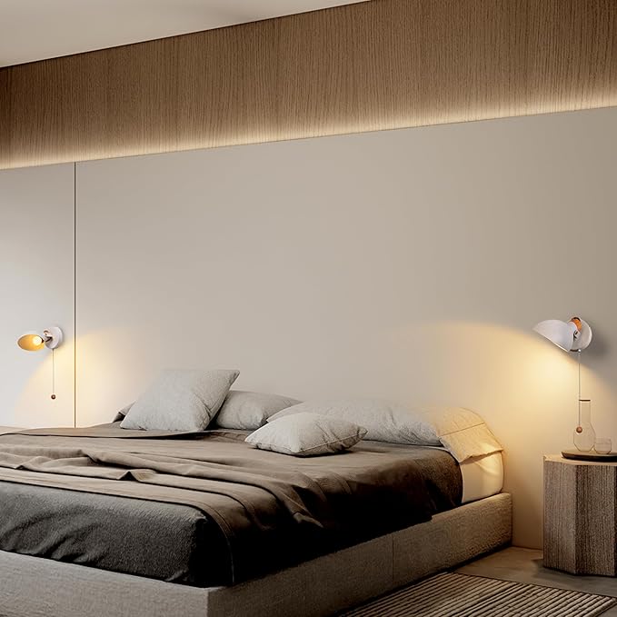 Aisilan LED Wall Sconce with Pull Chain, Adjustable Indoor Wall Light for E12 5W Bulb, Matte White 3000K Wall Mounted Lighting for Living Room, Bedroom, Hallway