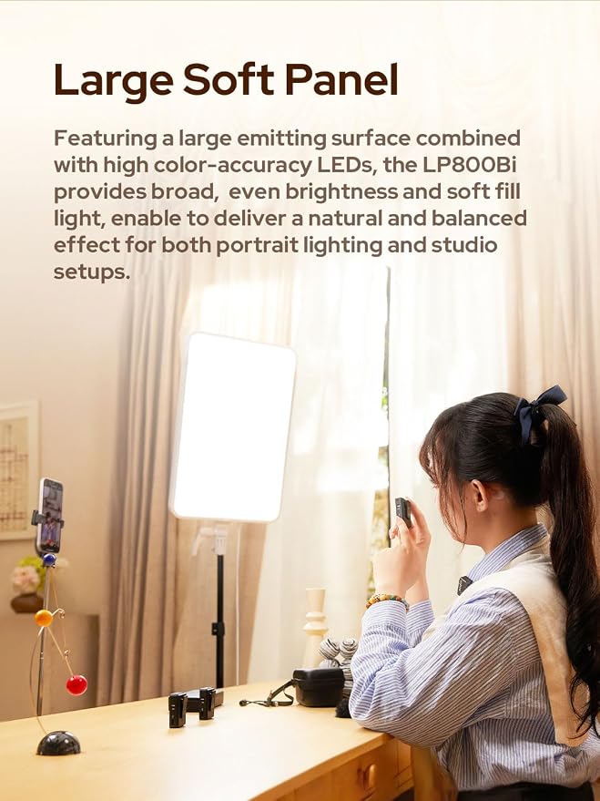 Godox LP800BI 85W LED Video Light Panel with Stand, 28" Large Soft Light | 2800K-6500K Bi-Color, 2.6" Ultra-Thin Studio Lighting, APP Control, CRI 96+, TLCI 98+, for YouTube, Recording, Live Streaming