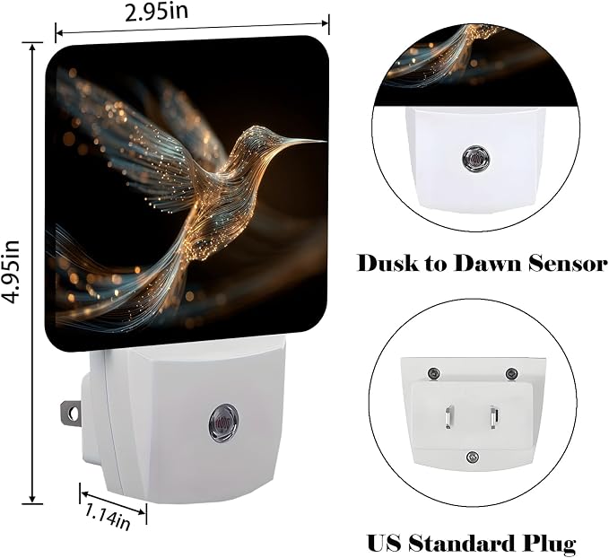 Hummingbird Night Light,Plug-in Night Lights with Dusk-to-Dawn Sensor for Stairway,Hallway,Bedroom Sleep Friendly Ideal for Women/Girls/Boys Gift,0.5w
