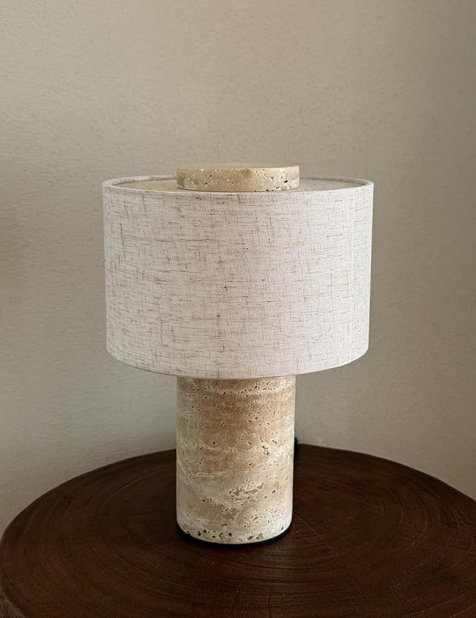 Stone Lamp, Natural Travertine Table Lamp 10 Inch Marble Wabi Sabi Light Fixture Organic Modern Home Decor Warm to Cool White Light for Bedside, Console, Entryway, Counter...(Plug-in Travertine Lamp)