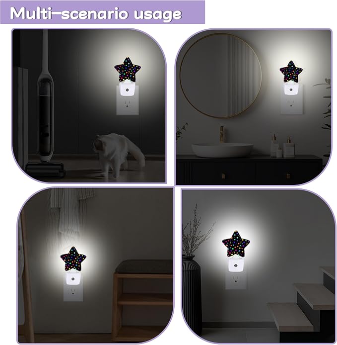 Night Light,Bright Neon Stars Night Lights Plug into Wall Colorful Decorations for Bedroom Bathroom,Dusk to Dawn Sensor Kitchen Hallway Stairs Energy Efficient Desk Lamp