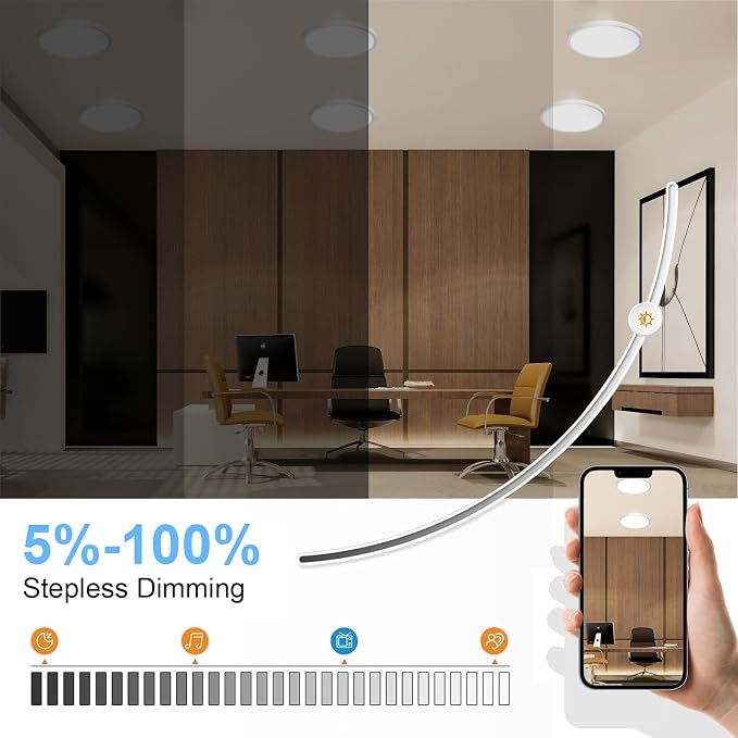 DLLT Flush Mount Ceiling Light: 12 Inch Kitchen Lighting Fixtures Ceiling - 24W Surface LED Light Fixtures for Bedroom Hallway Garage - White Round 5 Color Temperatures (2700K-6000K) Ceiling Light