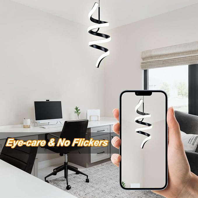 MAYNA Spiral Modern Pendant Light, 4000K Natural White LED Pendant Lights Kitchen Island, 11W Adjustable Height Island Lights for Kitchen Bedroom Dinning Room Living Room, 1 Pack (Black)