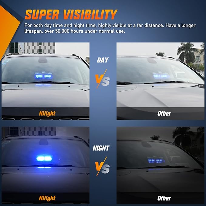 Nilight Blue Emergency Strobe Lights Windshield Hazard Warning Safety Flash with Suction Cups Super Bright LED Strobe Light for Police Enforcement Firefighters Vehicle Truck
