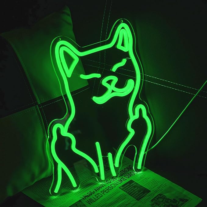 Cat Neon Sign for Wall Decor, USB Powered Cool Cat Neon Light, Funny Green Cat LED Light Up Sign for Birthday New Year Man Cave Teen Party Game Room Decoration