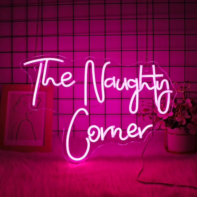 Neon Sign, JGHTURIE The Naughty Corner Neon Signs for Wall Decor, Pink LED Light Up Sign for Room Party Office Business Bar Signs for Man Cave Decor, USB Powered