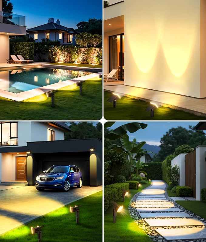 LETMY Solar Lights Outdoor Waterproof IP65, 6 Pack Solar Spot Lights Outdoor with 14 Big LEDs, 2-in-1 Wall Lights & 2 Modes Solar Landscape Spotlights for Pathway Yard Decor Garden Gifts (Warm White)