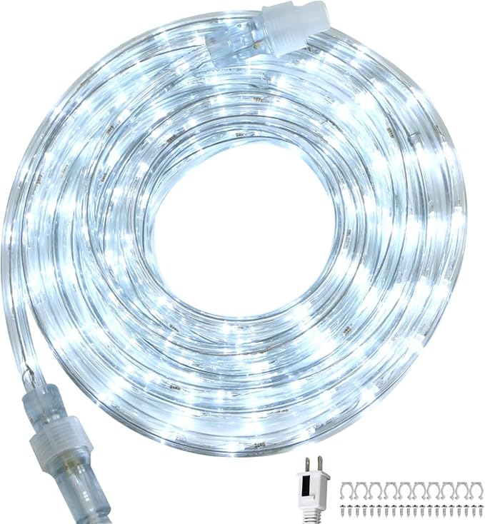 16ft Waterproof LED Rope Lights Outdoor - Connectable White Lighting with PVC Tube, IP65 Flexible for Garden, Patio, Ceiling, Landscape & Indoor Bedroom Decor