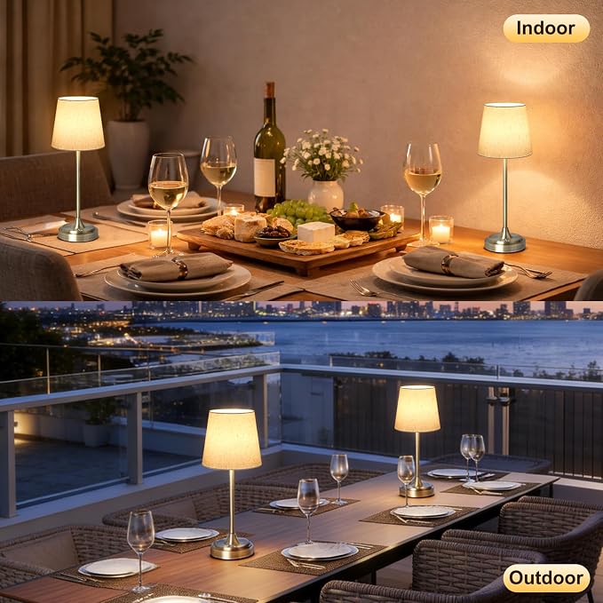 Wowag Cordless Table Lamp Rechargeable,5000mAh Battery Operated Desk Lamp,3 Colors & 7 RGB Stepless Dimmable,Touch Ambient Light for Bedside,Bedroom,Dining Room,Living Room,Bronze,FlaxenShade