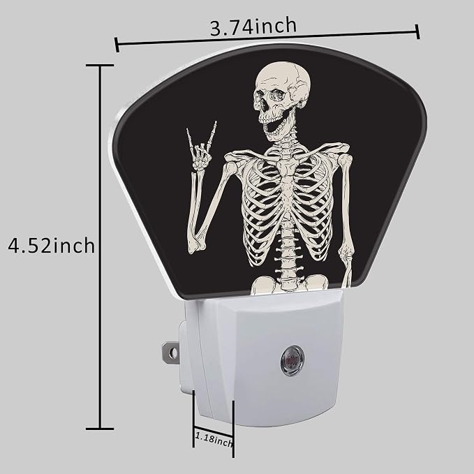 Rock Skeleton Night Light for Kids Girls Boys, Funny Skeleton LED Night Light Plug into Wall with Dusk to Dawn Sensor for Room, Hallway, Kitchen, Bathroom, Stairs Decor