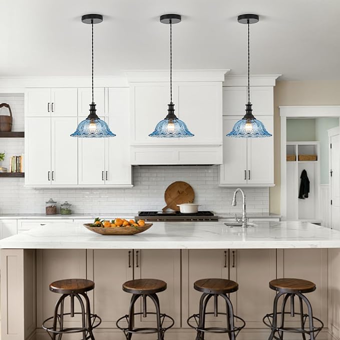 HDDFL Blue Glass Pendant Lights Modern Pendant Lighting Fixtures 11.8 in Hanging Lamp for Kitchen Island Bedroom Dining Room Coffee Shop Hallway Hotel Living Room