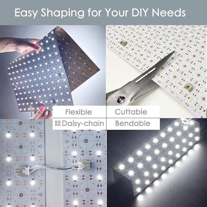 4-Pack LED Backlight Sheet 24V 36W 5000K White, 19.3X9.6 inches Each Unit, Dimmable Flexible LED Panel Sheet for Backlit Translucent Stone/Marble/Onyx/Quartz Countertops Walls